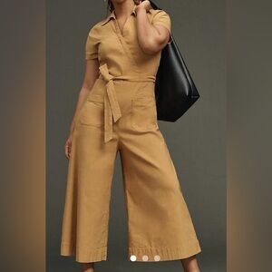 Maeve by Anthropologie Tan Wide-Leg Jumpsuit with High-Waist 16